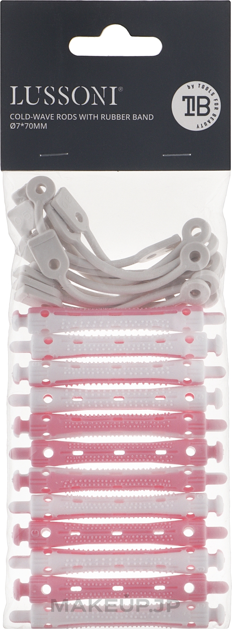 Hair Curlers O7x70 mm, pink - Lussoni Cold-Wave Rods With Rubber Band — photo 12 szt.