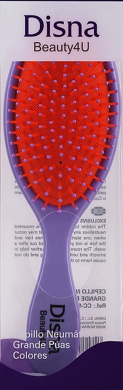 Oval Hair Brush with Nylon Bristles & Pins, 22 cm, purple - Disna Beauty4U — photo N2