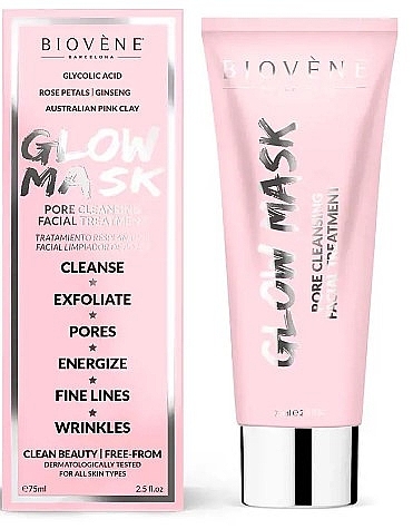 Pink Clay Face Mask - Biovene Glow Mask Pore Cleansing Facial Treatment — photo N3