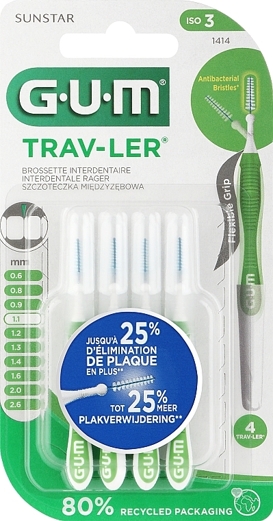 Interdental Brush, 1.1 mm, green - Sunstar Gum Trav-Ler — photo N3