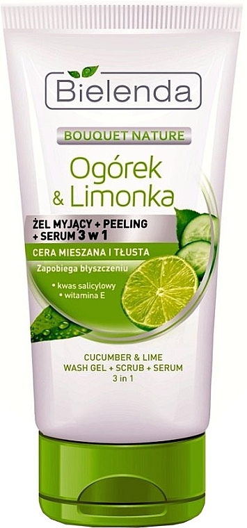 3-in-1 Wash Gel, Peeling, Serum - Bielenda Cucumber and lime 3 in 1 Wash Gel, Peeling, Serum — photo N1