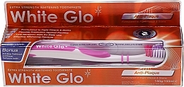 Set "Plaque" with White-Pink Brush - White Glo Anti-Plaque (t/paste/100ml + t/brush/1 + dental/flosser/1) — photo N1