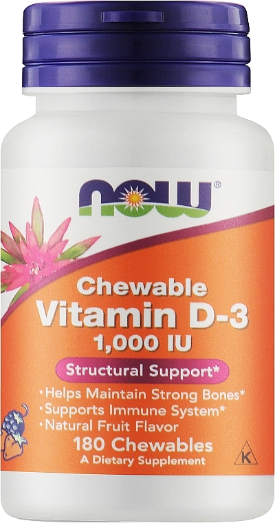 Chewable Fruit-Flavored Vitamin D-3 - Now Foods Chewable Vitamin D-3 1000 IU — photo N1