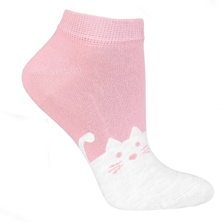 Women Short Socks 'Cats', pink and gray - Moraj — photo N1