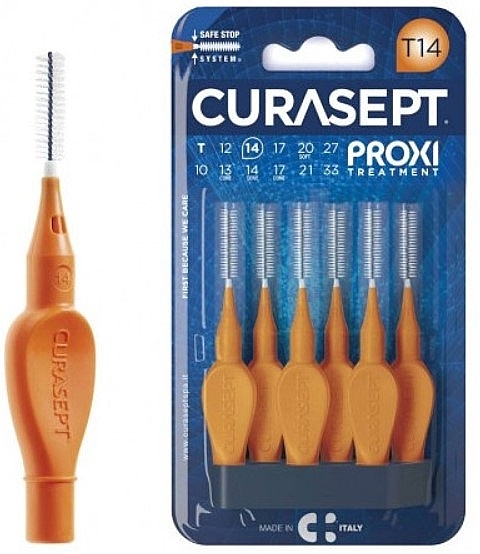 Interdental Brush, 1.4 mm, Orange, Pack of 6 - Curaprox Curasept Proxi Treatment T14 Orange — photo N1