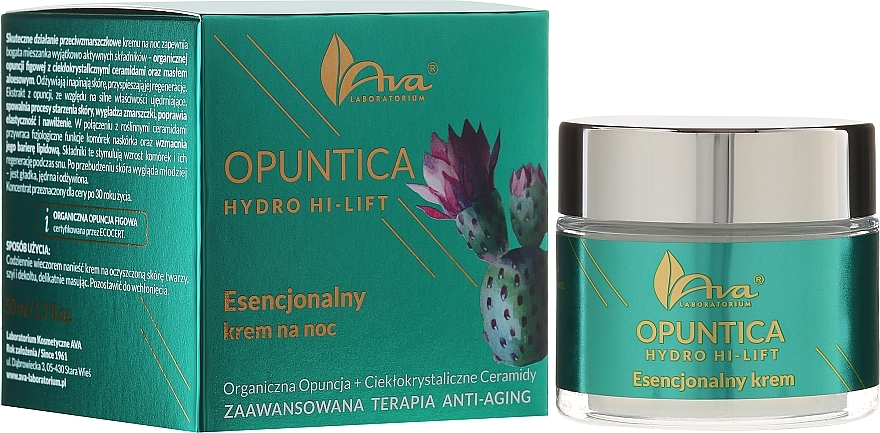 Night Face Cream - Ava Laboratorium Opuntica Hydro Hi–Lift Essential Night Cream — photo N1