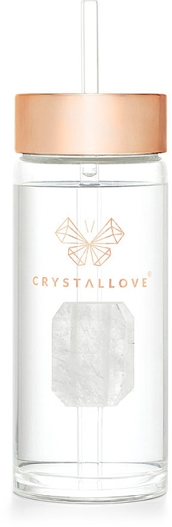 Glass Water Bottle with Rock Crystal & Tube, 400 ml - Crystallove Glass Water Bottle with Rock Crystal and Straw — photo N6