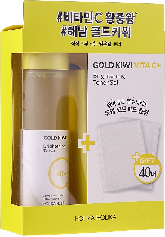 Set - Holika Holika Gold Kiwi Vita C+ Brightening Toner Special Set (toner/150ml + pad/40pcs) — photo N1