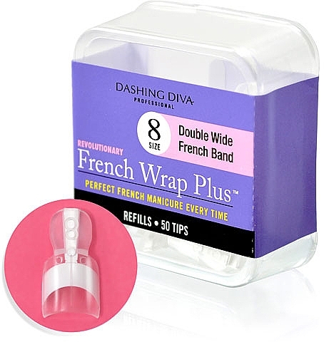 Wide Tips 'French Smile+' - Dashing Diva French Wrap Plus Double Wide White 50 Tips (Size 8) — photo N1