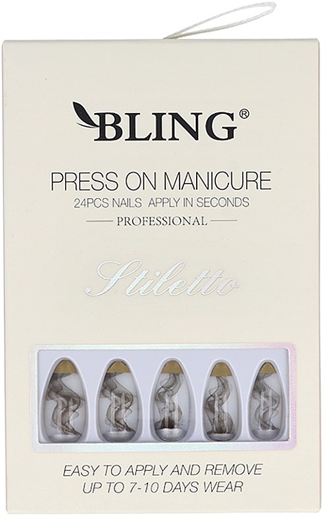 Stiletto False Nails, smoky - Bling Press On Manicure — photo N1