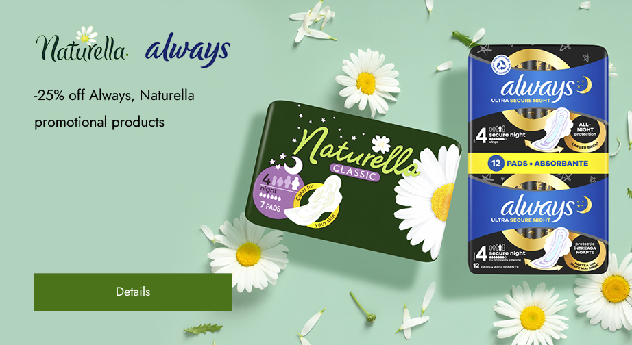 -25% off Always, Naturella promotional products. Prices on the site already include a discount.