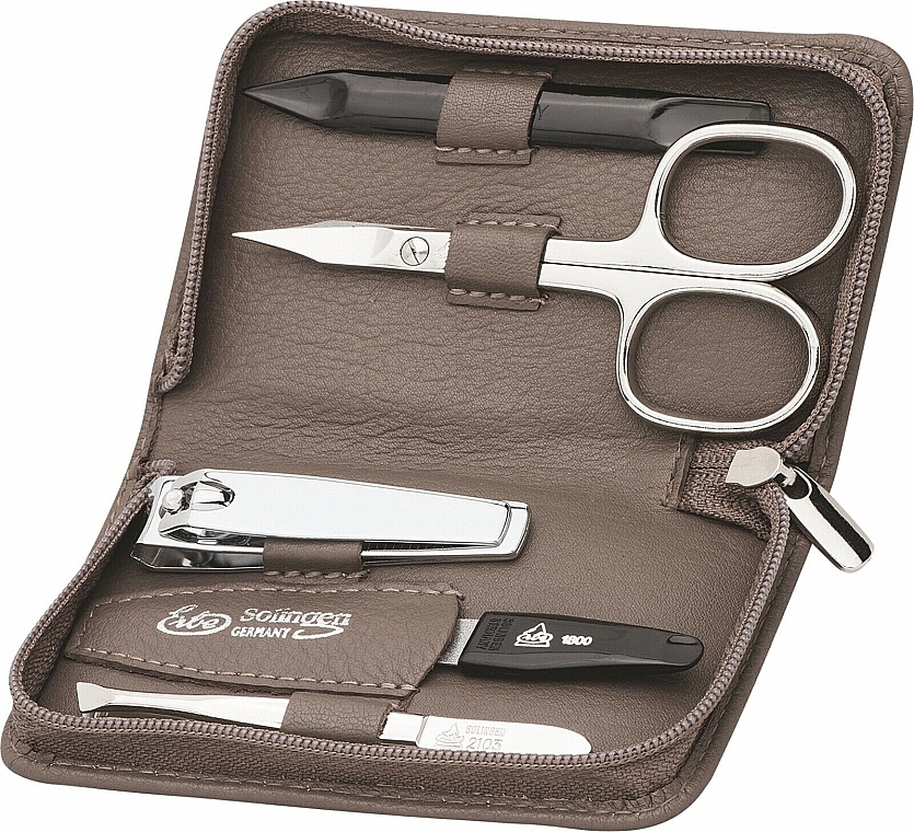 Manicure Set, 5 tools 'Siena', with zipper, taupe - Erbe Solingen Manicure Zipper Case — photo N1