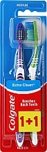 Toothbrush Medium "Extra Clean", purple + green, with white stripes - Colgate Extra Clean Medium — photo N1