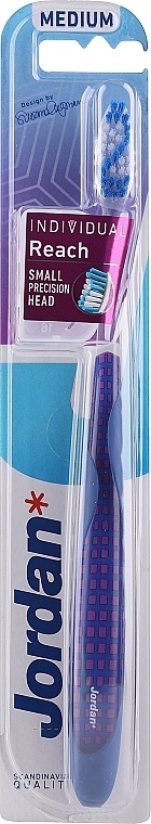 Medium Toothbrush, with protective cap, blue checkered - Jordan Individual Reach Toothbrush — photo N1