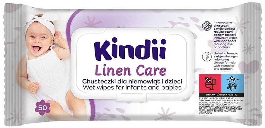 Baby Wipes, 50 pcs - Kindii Linen Care — photo N1