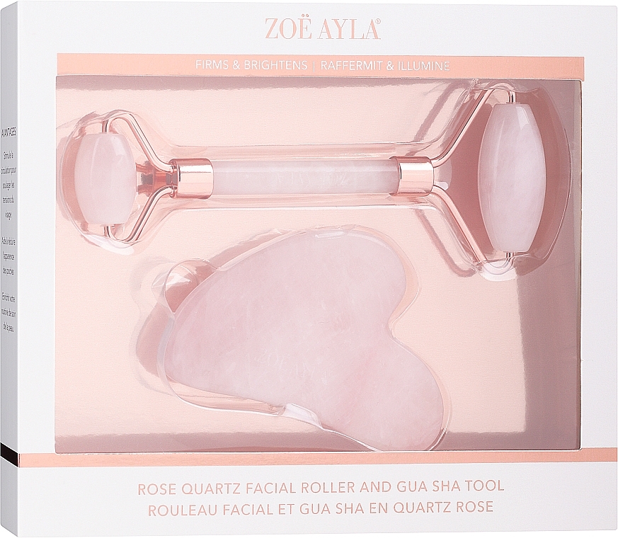Rose Quartz Set: Face Massage Roller & Gua Sha Scraper - Zoe Ayla Rose Quartz Roller & Gua Sha — photo N6