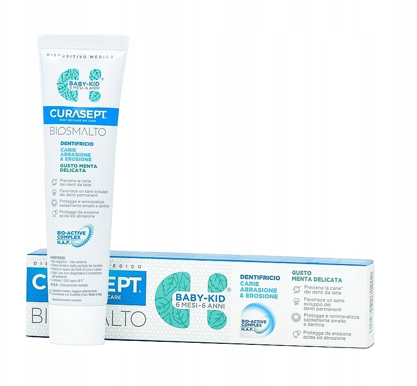 Baby-Kids Toothpaste, mint - Curaprox Curasept Biosmalto Baby-Kid Caries, Abrasion & Erosion Delicate Mint — photo N3