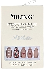 Fragrances, Perfumes, Cosmetics Stiletto False Nails, pink with print - Bling Press On Manicure