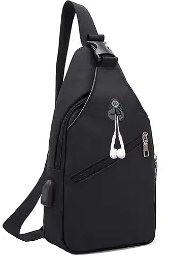 Backpack with One Shoulder Strap CS BP-003, USB connector, size 17*33*9cm, Black - Cosmo Shop — photo N1