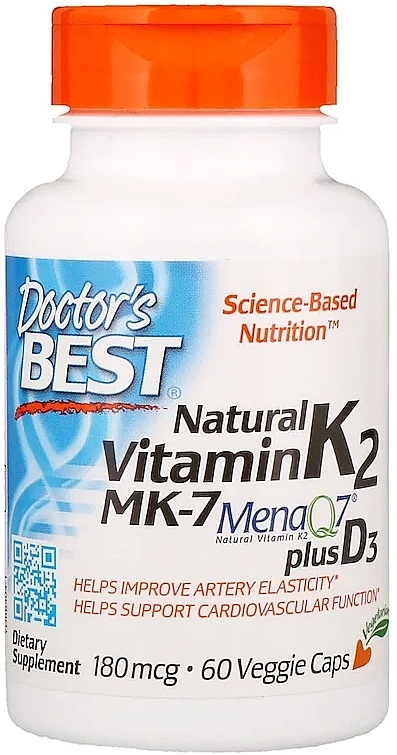 Natural Vitamin K2 MK-7 with MenaQ7 and Vitamin D3, 180 mcg, capsules - Doctor's Best — photo N1