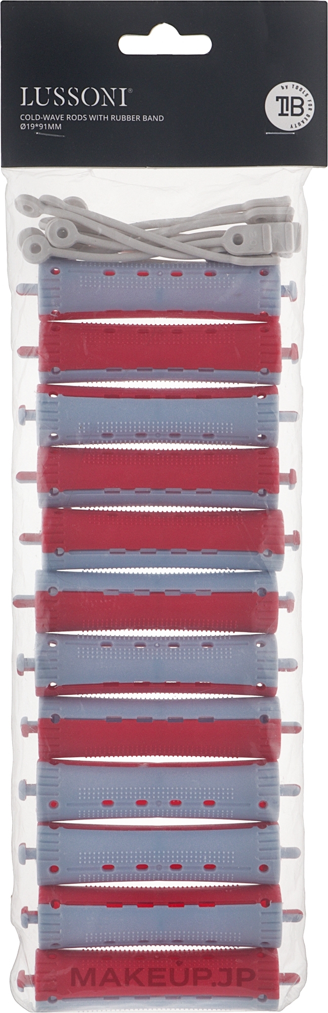 Hair Curlers O19x91 mm, red-blue - Lussoni Cold-Wave Rods With Rubber Band — photo 12 szt.