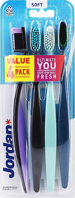 Soft Toothbrush, 4 pcs, black + purple + black + mint + blue - Jordan Ultimate You Soft Toothbrush — photo N1