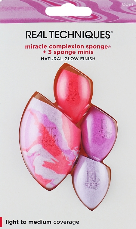 Makeup Sponge Set, 4 pcs - Real Techniques Miracle Complexion Sponge + 3 Sponge Minis — photo N1