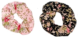 Hair Ties with Floral Print, 23989, black + pink - Top Choice — photo N1