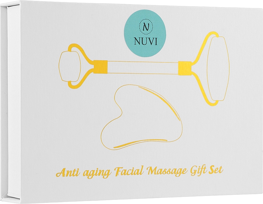 Massage Set "Jade Roller & Gua Sha Scraper" - Nuvi (roller + gouaches/craper) — photo N2