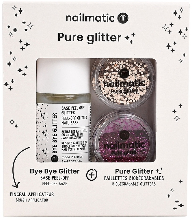 Set - Nailmatic Pure Glitter Gold/Dark Pink Glitter (base/8ml+glitter/2pcs+brush) — photo N1