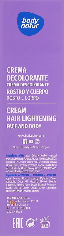 Face & Body Hair Bleaching Cream - Body Natur Hair Lightening Cream for Face & Body — photo N3