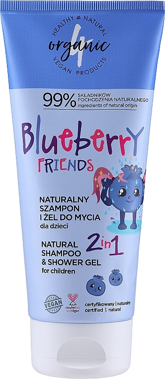 Natural Kids Shampoo & Shower Gel 2in1 - 4Organic Blueberry Friends Natural Shampoo & Shower Gel 2 in 1 — photo N2