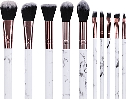 Fragrances, Perfumes, Cosmetics Makeup Brush Set, white-gold, 10 pcs - Lewer Brushes 10 Mottled White Gold Black Bristles