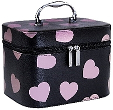 Fragrances, Perfumes, Cosmetics Rectangular Cosmetic Bag 'Romantic Hearts', 415107, black with hearts - Inter-Vion