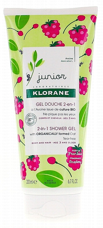 Kids Body & Hair Shower Gel - Klorane Junior 2in1 Shower Gel Body & Hair Raspberry — photo N1