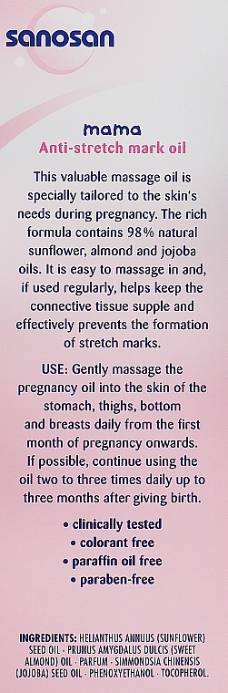 Anti Stretch Marks Oil for Pregnant Women - Sanosan Mama Anti-Stretch Mark Oil — photo N3