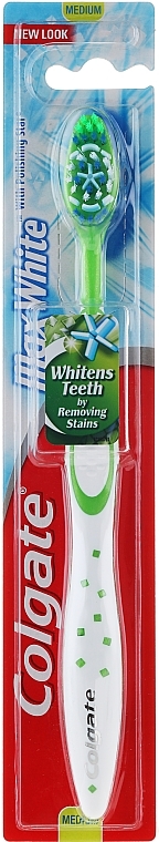 Toothbrush Medium "Max White", white-green - Colgate Max White Medium With Polishing Star — photo N1