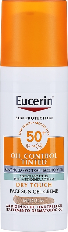 Face Sunscreen Gel - Eucerin Oil Control Tinted Dry Touch Face Sun Gel-Cream Medium SPF50+ — photo N2