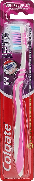 Toothbrush, soft, grey-pink - Colgate ZigZag Soft — photo N1