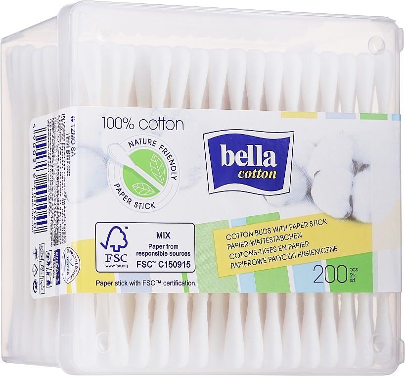 Rectangular Cotton Buds, 200 pcs - Bella — photo N1