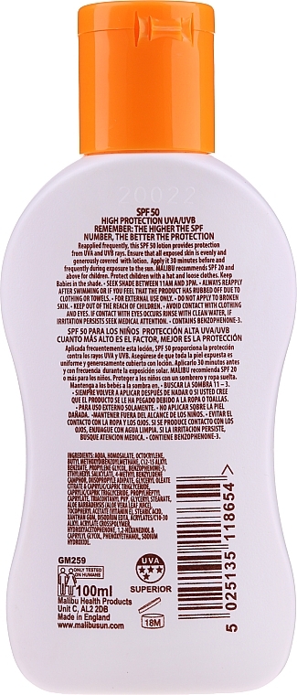 Sunscreen Waterproof Kids Lotion - Malibu Sun Kids Lotion SPF50  — photo N4