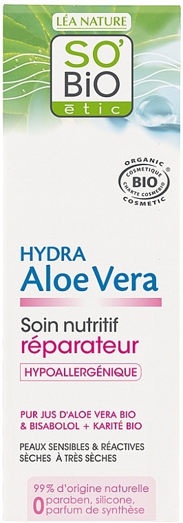 Gel for Sensitive & Dry Skin - So'Bio Etic Hydra Aloe Vera Hypoallergenic & Nourishing Repair Care — photo N1