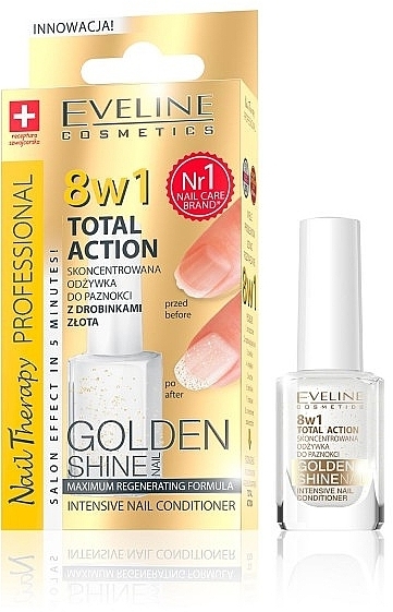 Effective & Rapid Nail Regeneration Treatment 8in1 - Eveline Cosmetics Nail Therapy Professional Golden Shine — photo N1