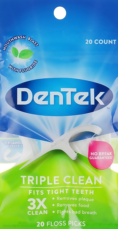 Dental Floss with Holder "Triple Clean", 20 pcs - DenTek Triple Clean — photo N1