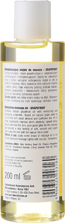 Energizing Massage Oil with Grapefruit - Ava Laboratorium Aromatherapy Massage Energizing Massage Oil Grapefruit — photo N2