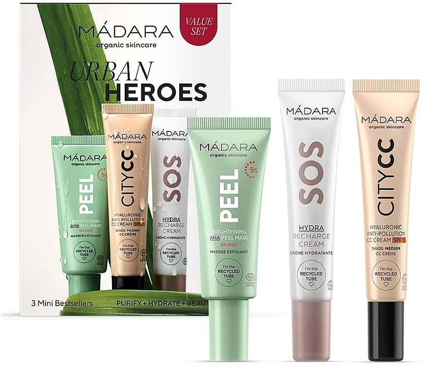 Miniature Set - Madara Cosmetics Urban Heroes Medium (peel/17ml + cc/cr/15ml + f/cr/15ml) — photo N1