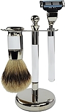 Shaving Set - Golddachs Synthetic Hair, Mach3 Metal Chrome Acrylic (sh/brush + razor + stand) — photo N1