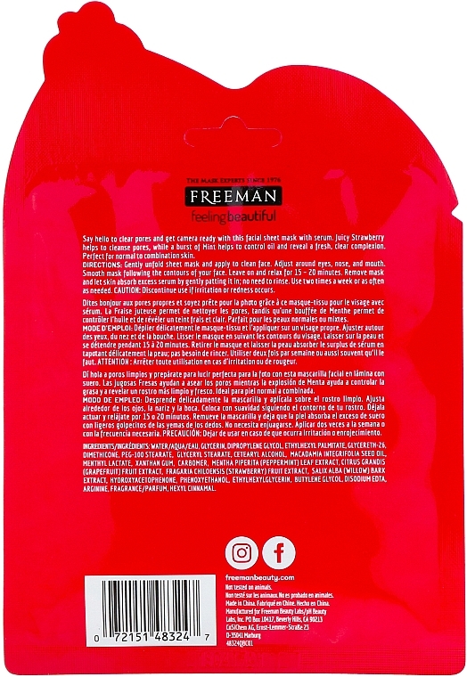 Cleansing Facial Sheet Mask "Strawberry & Mint" - Freeman Feel Beautiful Pore Cleansing Sheet Mask — photo N2