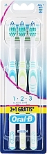 Fragrances, Perfumes, Cosmetics Medium Hard Toothbrush Set, blue+green+turquoise - Oral-B 1 2 3 Classic Toothbrush Medium 2 + 1