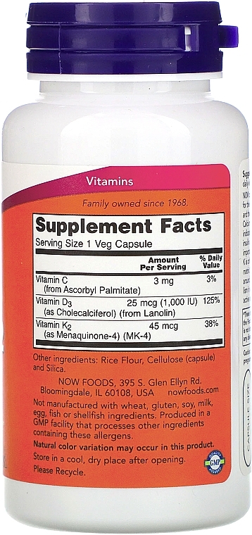 Capsules "Vitamins D3 & K-2" - Now Foods Vitamin D3 & K2 1000 IU/45mcg — photo N10
